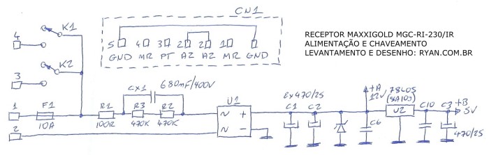 esquema eletrônico do receptor Maxxigold MGC-RI-230/IR para telas de projeção elétricas